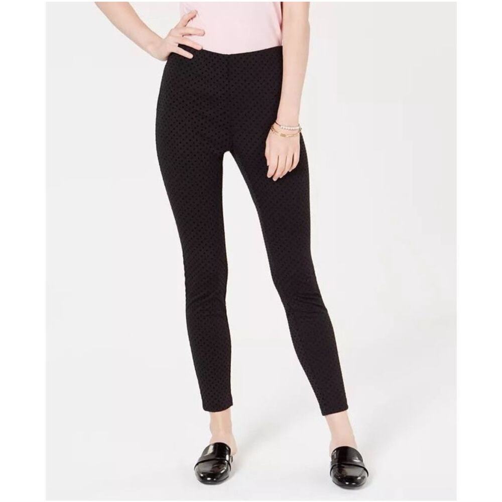 Maison Jules Flocked Dot super slim mid rise stretch ponte pant legging black